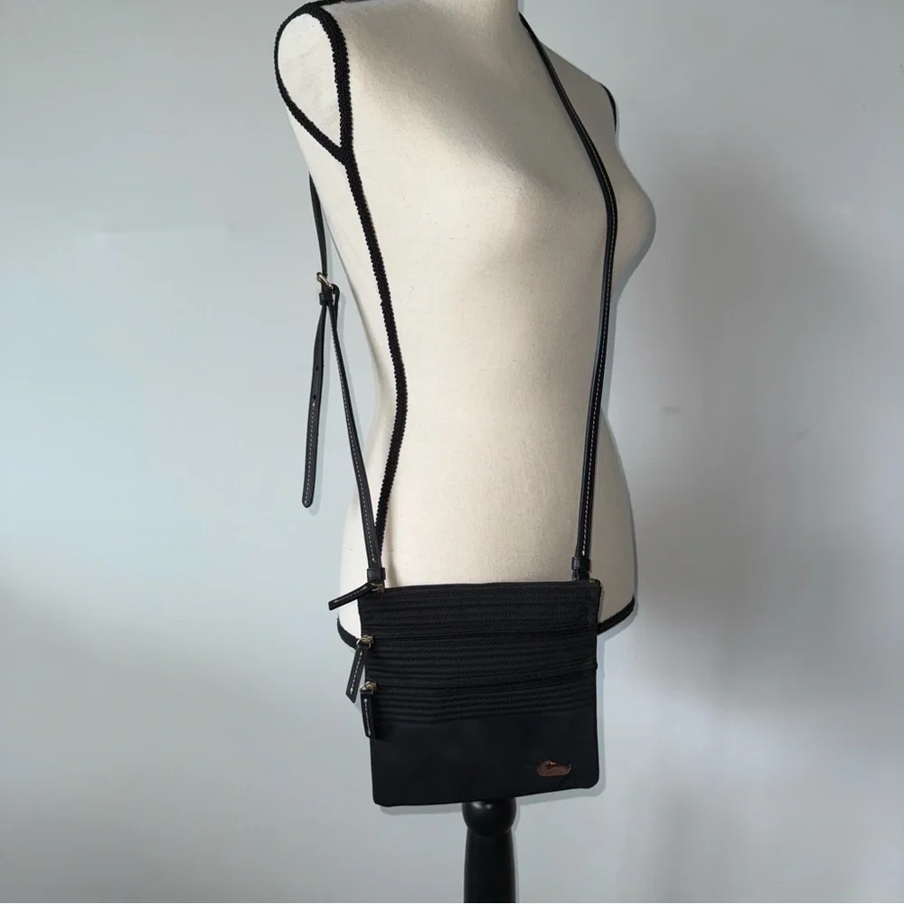 Dooney & Bourke Black‎ Nylon Small Crossbody Bag Hot pink inside 3 zip pockets